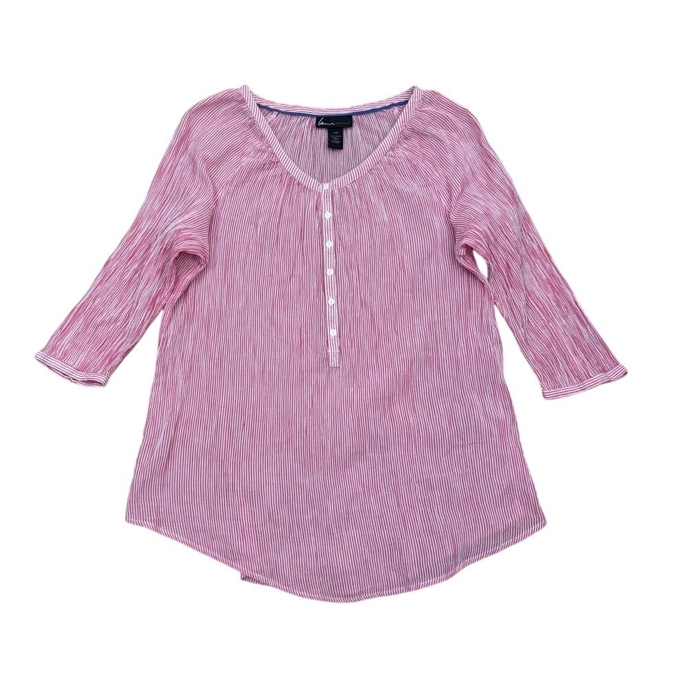 Lane Bryant sz 14/16 pink white Seersucker 3/4 sleeve blouse‎ top shirt plus  1x